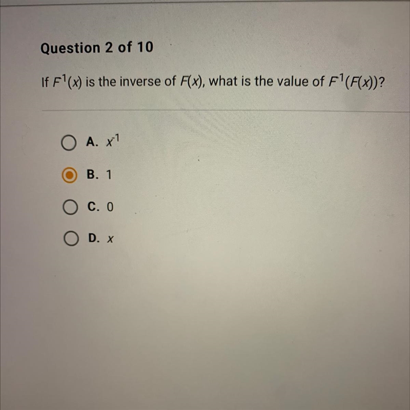 If F^1(x) is the inverse of F(x), what is the value of F^1(F(x))?-example-1