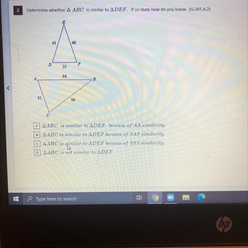 Determine whether A ABC is similar to ADEF. If so state how do you know.E-example-1