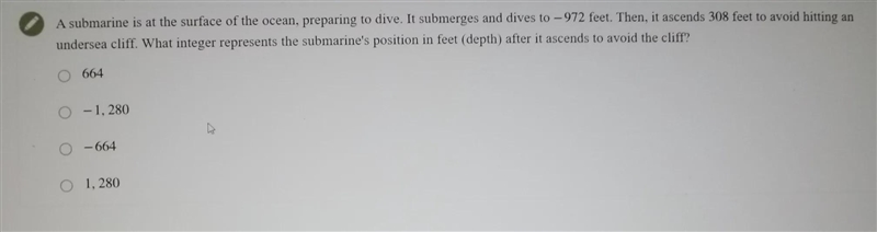 What integer represents the submarines position in feet (depth) after it ascends to-example-1