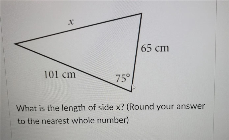 What is the length of side x?( Round your the answer to the nearest whole number)-example-1