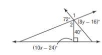 1. Find the value of Y 2. Find angle 1 3. Find angle 2 4. Find the value of X Could-example-1