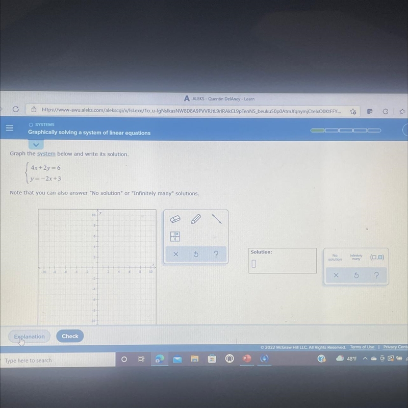 Graph the system below and write its solutionNote that you can also answer "No-example-1