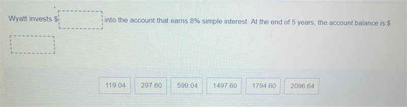 Wyatt invests $1200 into an account that earns 6.2% simple interest for 4 years. He-example-1