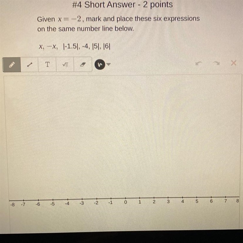 Given x= -2, mark and place these six expressions on the same number line below. X-example-1