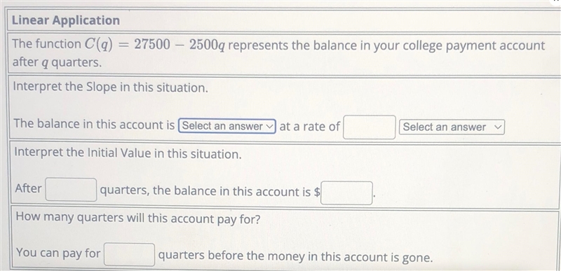 Linear Application=27500 2500g represents the balance in your college payment account-example-1