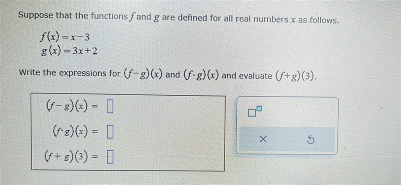 Suppose that the functions fand g are defined for all real numbers x as follows f-example-1