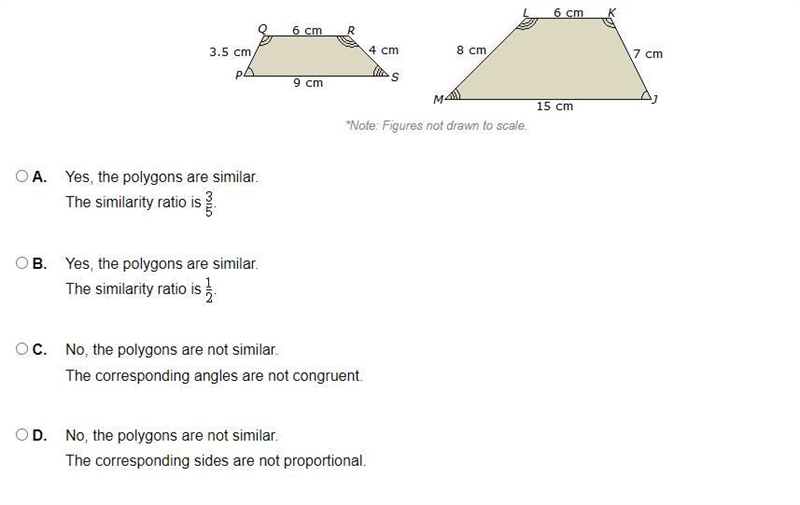 Determine if polygon PQRS is similar to polygon JKLM.If the polygons are similar, identify-example-1