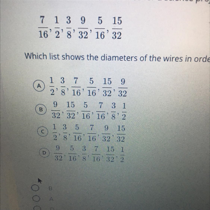 Elida will use six different wires for a science project. The fractions represent-example-1