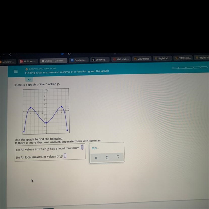 ) GRAPHS AND FUNCTIONSFinding local maxima and minima of a function given the grap-example-1