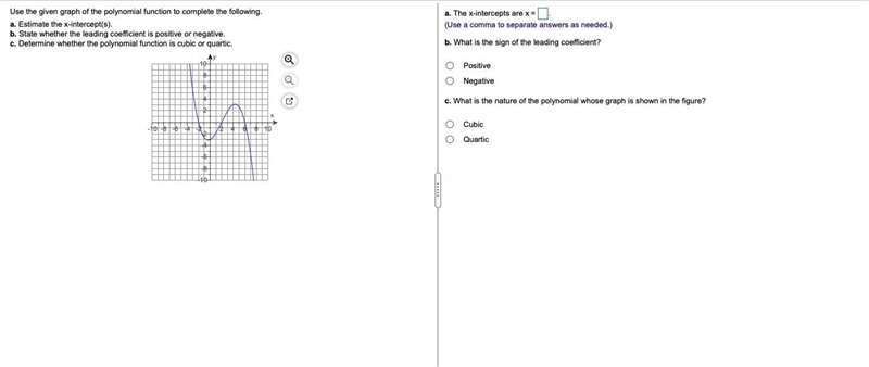 te the following.a. Estimate the x-intercept(s).b. State whether the leading coefficient-example-1