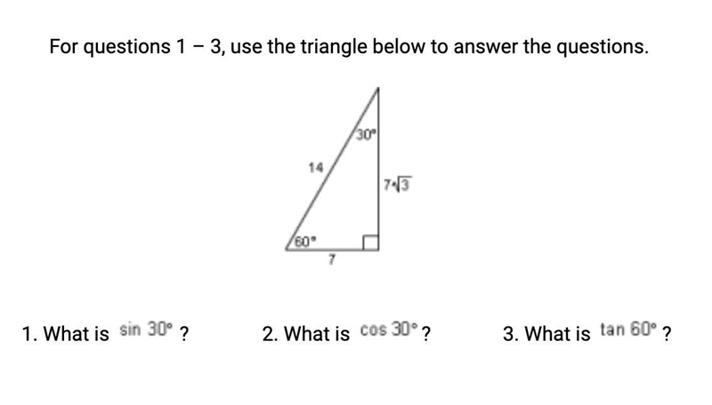 What is sin30? What is cos30? What is tan60?-example-1