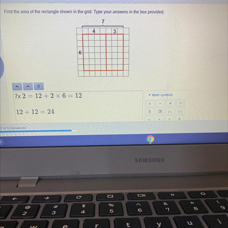 Find the area of the rectangle shown with red boundary.-example-1