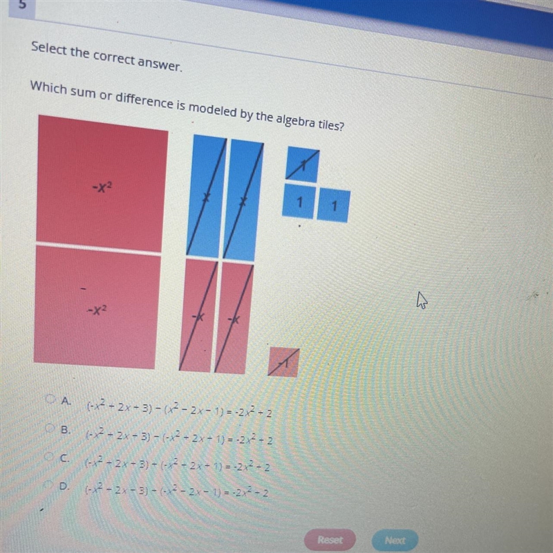 Which sum or difference is modeled by the algebra tiles??-example-1