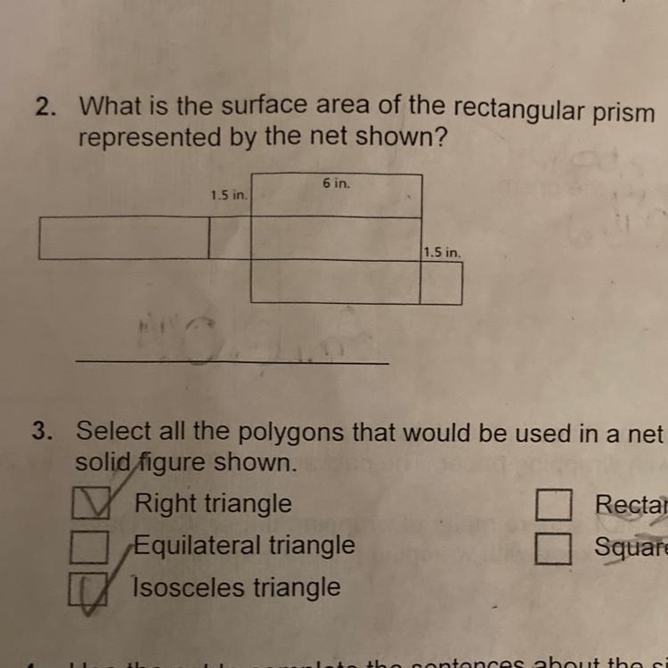 What is the surface area of the rectangular prism represented by the net shown? 6 in-example-1