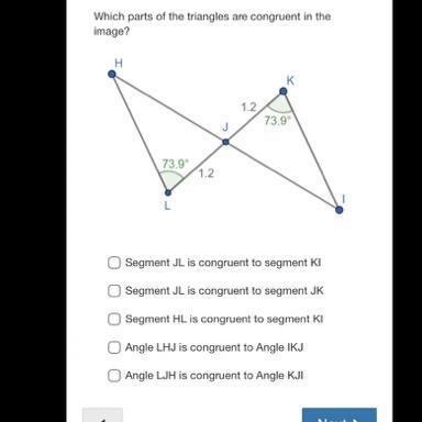 Which parts of the triangles are congruent in the image?-example-1