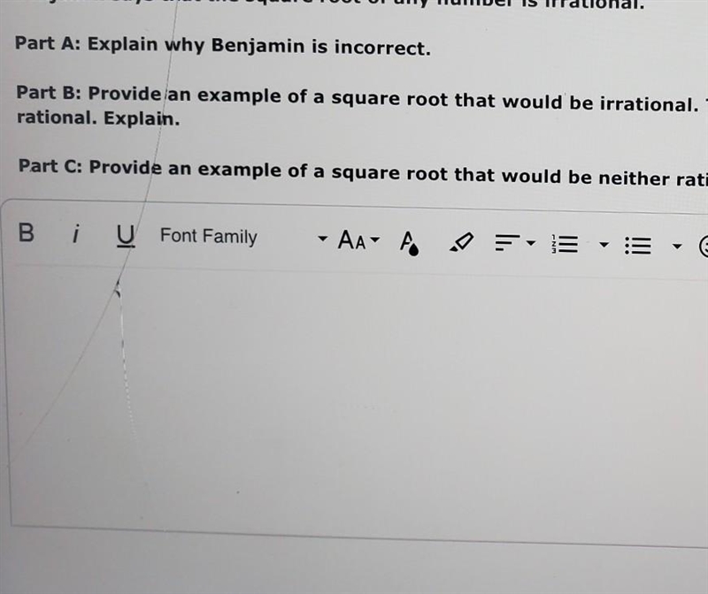 Provide an example of a square root that would be neither rational or irrational. Explain-example-1