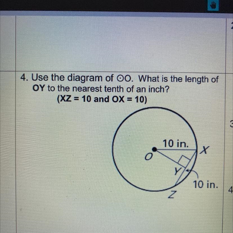 Use the diagram of point O. What is the length of OY to the nearest 10th of an Inch-example-1