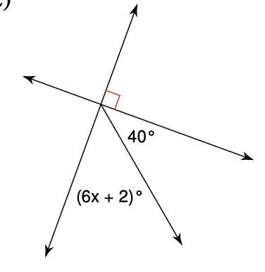 Which equation can be used to determine the value of x? (6x + 2) + 40 = 90 (6x +2) + 40 = 180 None-example-1