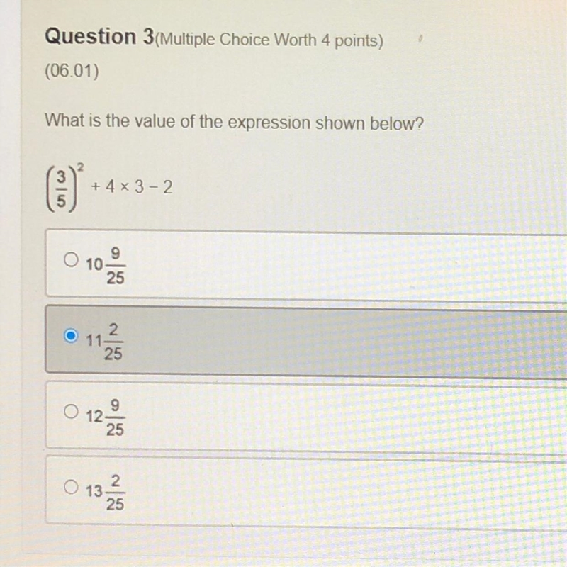 (3/5)^2 + 4 x 3 - 2 Please help :)-example-1