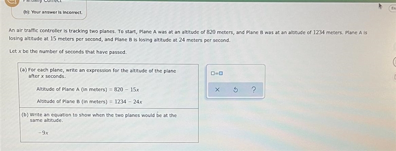 An air trame controller is tracking two planes. To start, Plane A was at an altitude-example-1