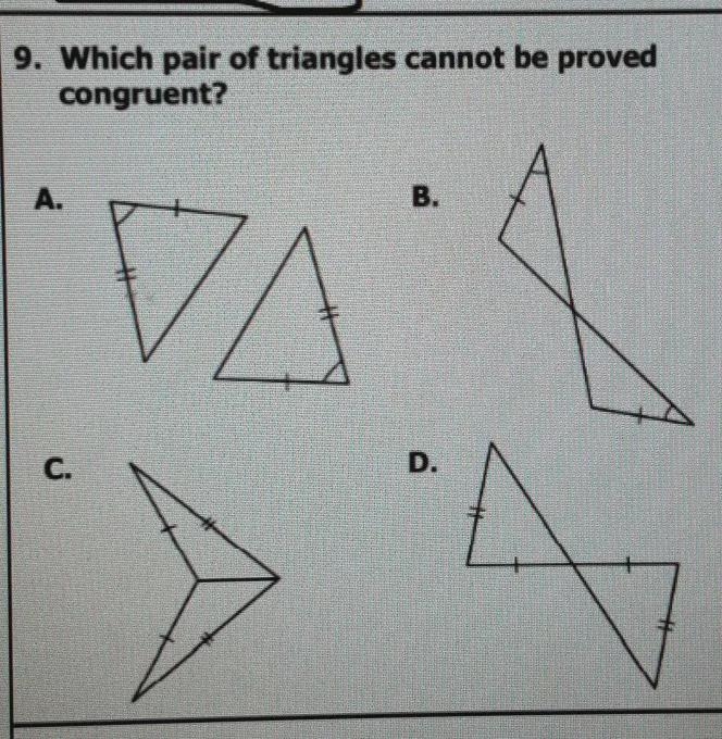 which of the triangles cannot be proved congruent? so a different tutor gave me the-example-1