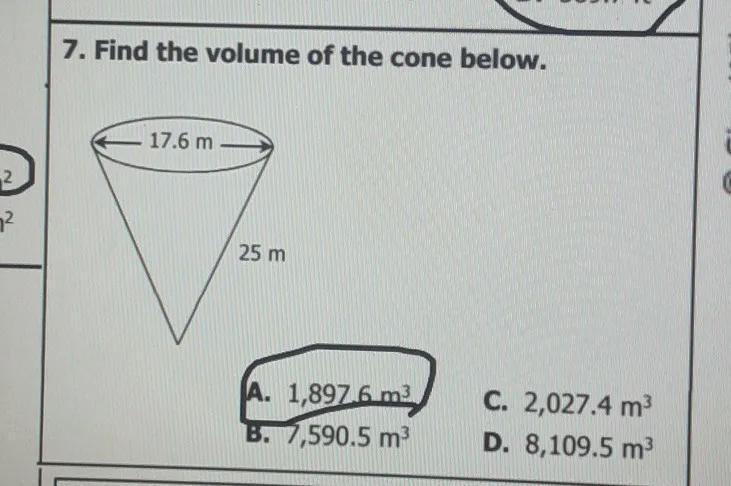 find the volume of the cone below. as you can see the question is already answered-example-1