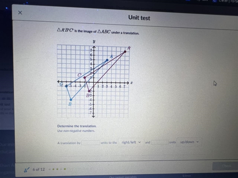 Determine the translation. Use non-negative numbers. A translation by units to the-example-1