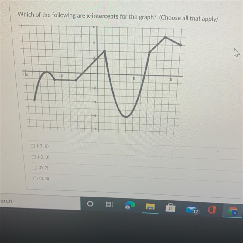 Which of the following are x-intercepts for the graph? (Choose all that apply)-example-1