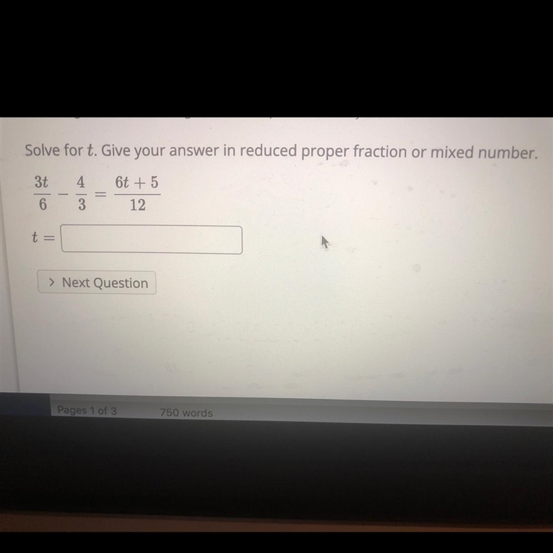 Solve for t. Give answer in reduced proper fraction or mixed number-example-1