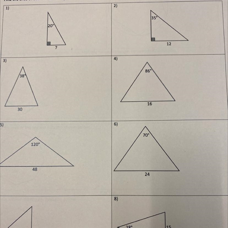 Find area of the triangles you can use any method or trig please and thank you-example-1