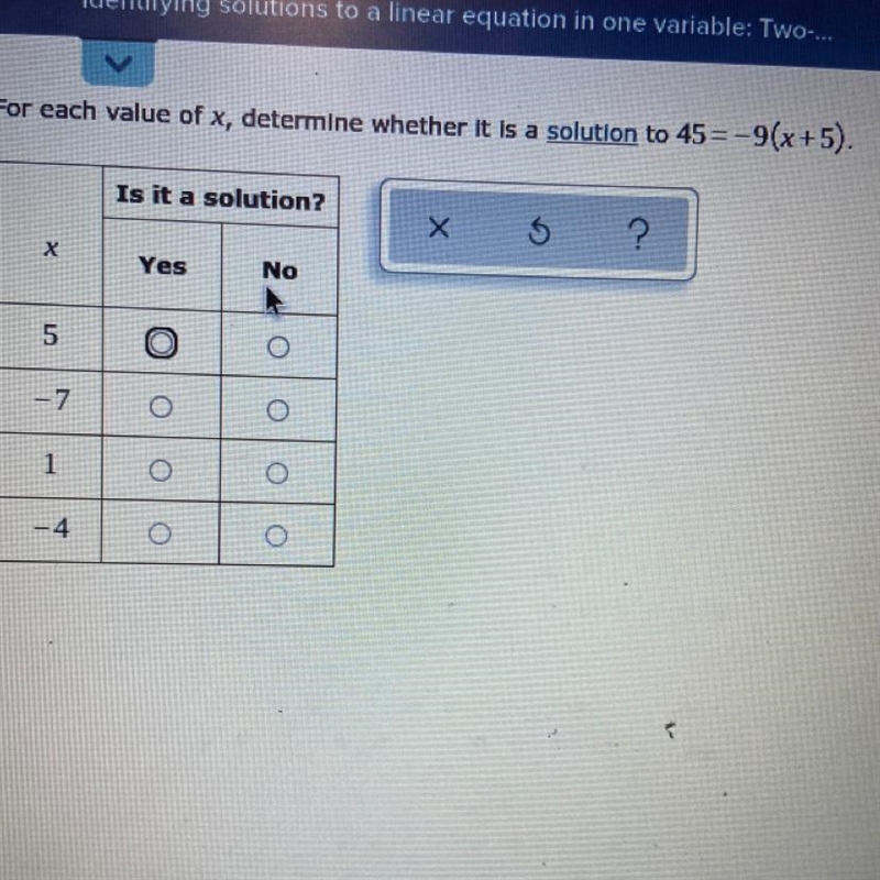 For each value of x determine whether it is a solution-example-1