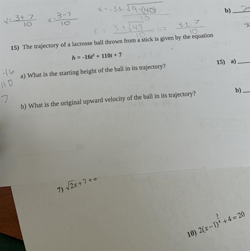 15)The trajectory of a lacrosse ball thrown from a stick is given by the equation-example-1