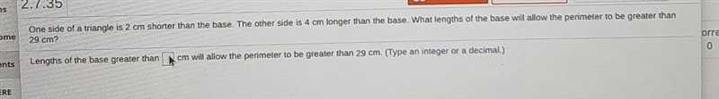 One side of a triangles two centimeters shorter than the base. The other side is four-example-1