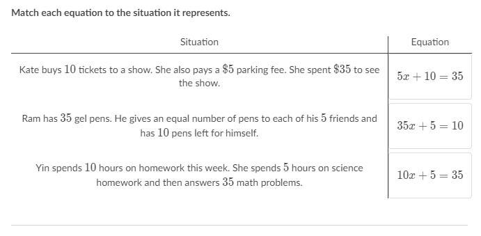 Match each equation to the situation it represents.-example-1