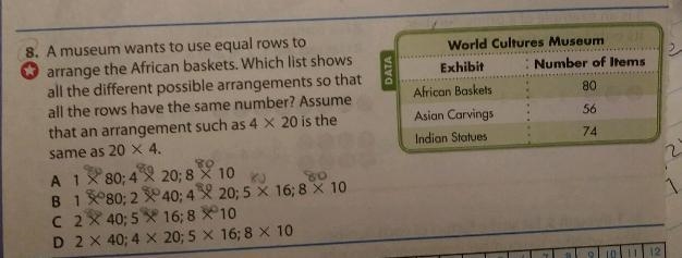 a museum wants to use equal rows to arrange the African baskets. which list shows-example-1