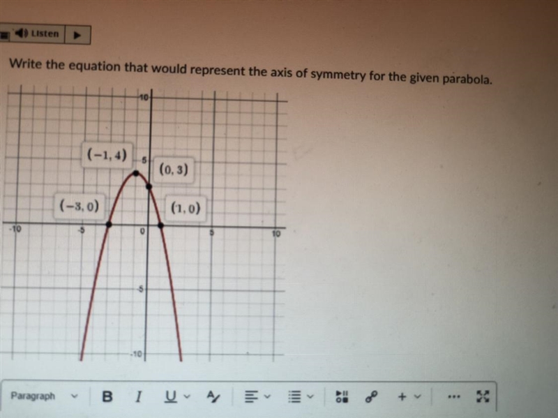 Please help me it says write the equation that would represent the axis of symmetry-example-1