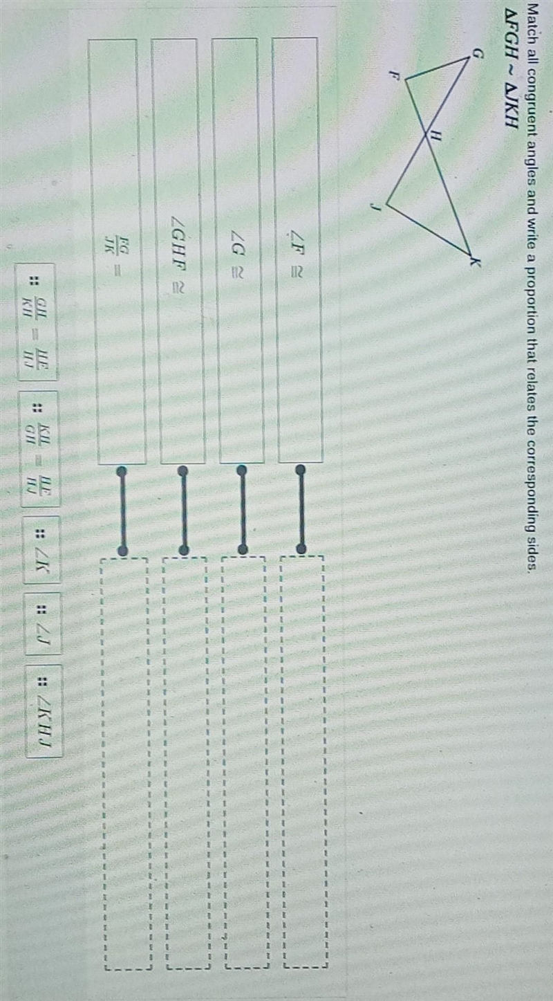 Match all congruent angles and write a proportion that relates the corresponding sides-example-1