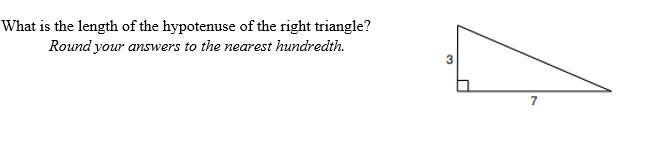 2What is the length of the hypotenuse of the right triangle?Round your answers to-example-1