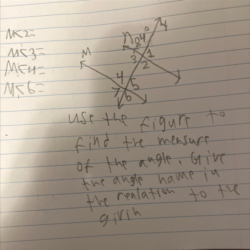 Use the figure to find the measure of the angle. Give the angle name in the relation-example-1