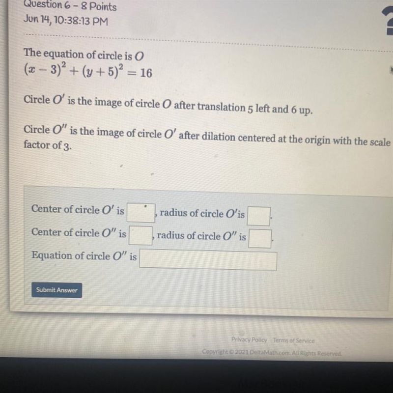 The equation of circle is O(x - 3)2 + (y + 5)2 = 16Circle O' is the image of circle-example-1