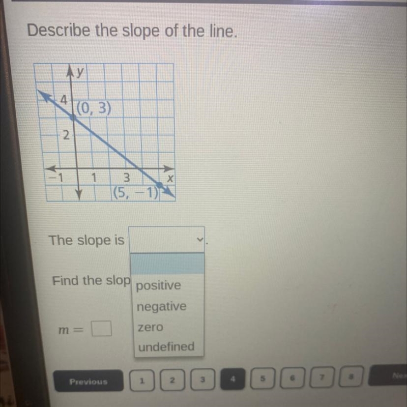 The slope is … Find the slope m = ___-example-1