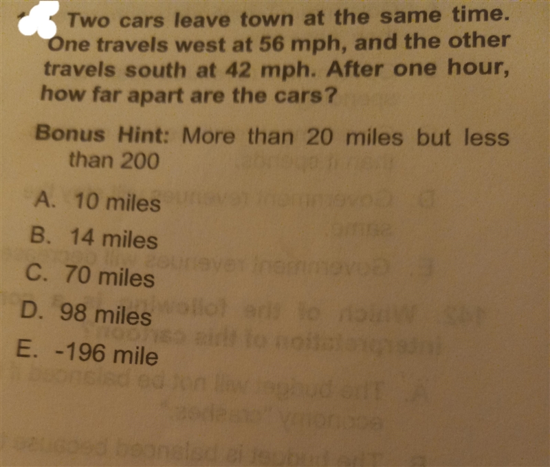 Two cars leave town at the same time one travels West at 56 miles per hour and the-example-1