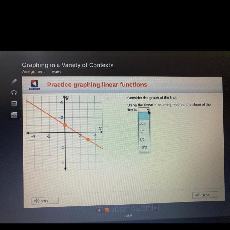 orgPractice graphing linear functions.4Consider the graph of the line.Using the rise-example-1