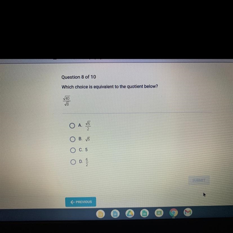 Question 8 of 10 Which choice is equivalent to the quotient below? 140 18 B. 5 c 5 O-example-1