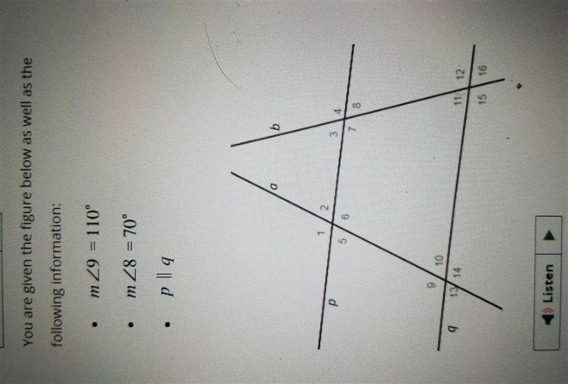 is a parallel to b? Explain using angels and measurements. Angel measrment should-example-1