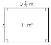 (1) Find the unknown side length of the rectangle if its area is 11 m squared.-example-1