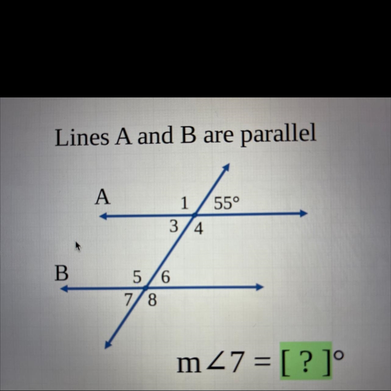 Lines A and B are parallelA155°34fB5 67 8m 27 = [ ? ]°-example-1