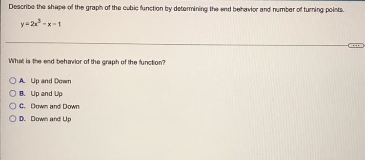 Describe the shape of the graph of the cubic function by determining the end behavior-example-1