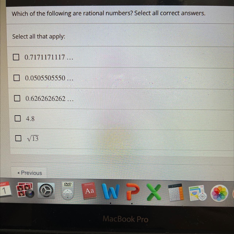 Which of the following are rational numbers select all the correct answers-example-1