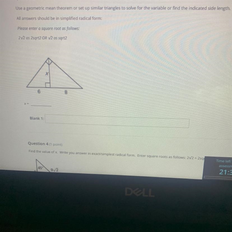 Use a geometric mean theorem or set up similar triangles to solve for the variable-example-1